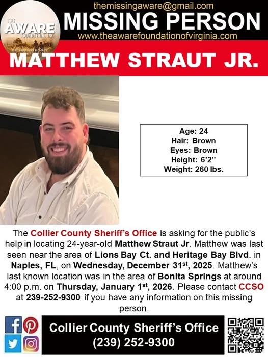 Matthew Straut Car Accident Collier County,FL Death: Search For Missing Man Canceled